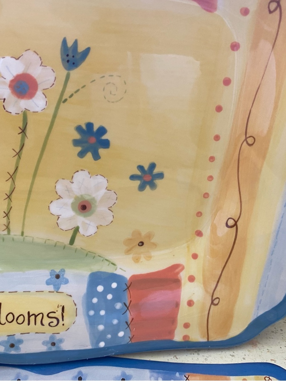 Whimsical Cottage Ceramic Serving Platter - Yellow & Blue Floral - Picture 6 of 9